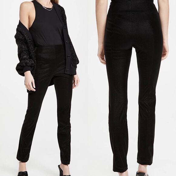 NWT Good American Black Croc Executive Pants Size 2 Flare Leg Slit Zipper XS